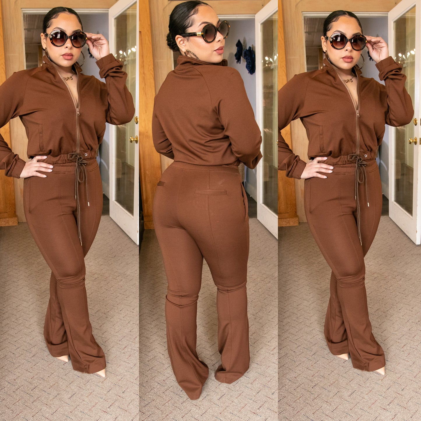Alexis Flare 2pc Jogger Set (Brown)