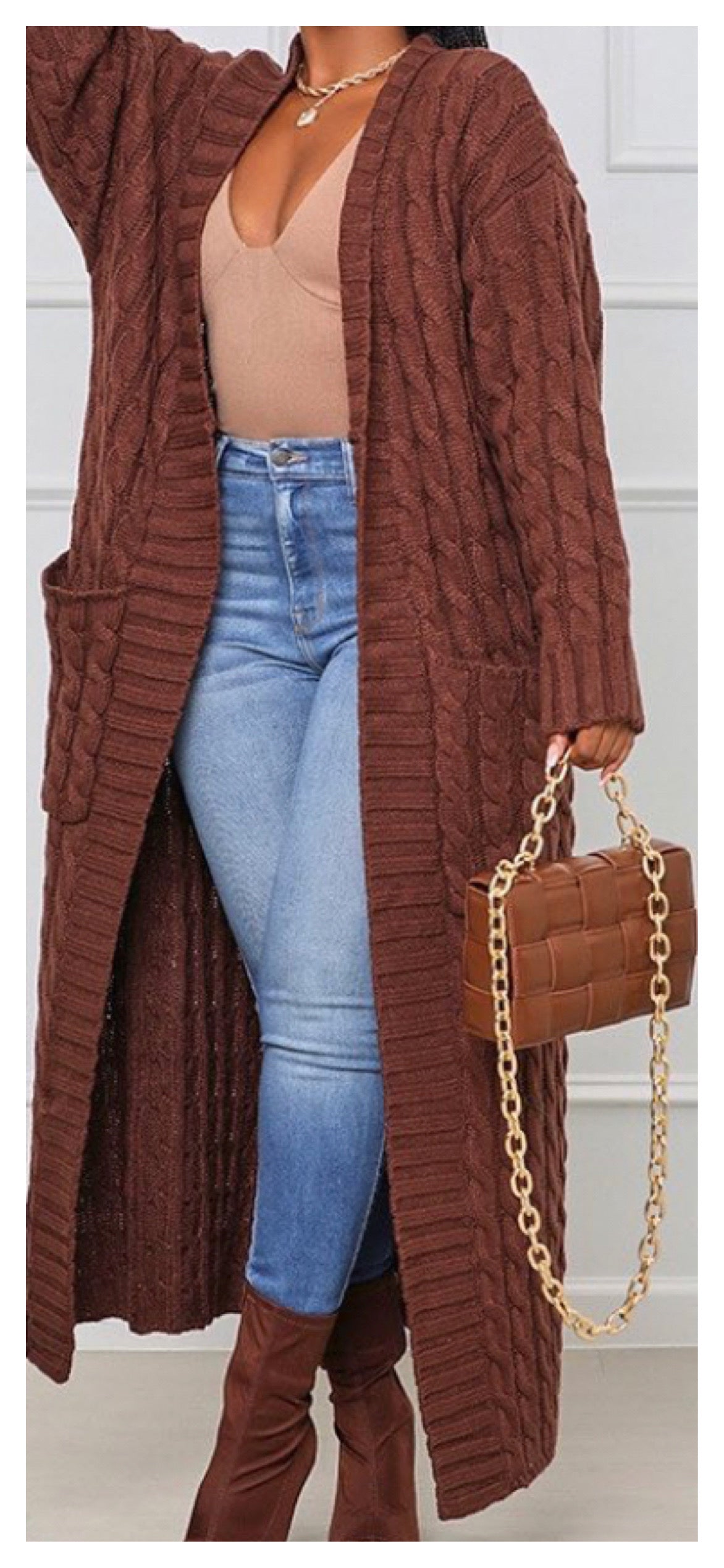 Walking Around Town Cable Sweater (Brown)