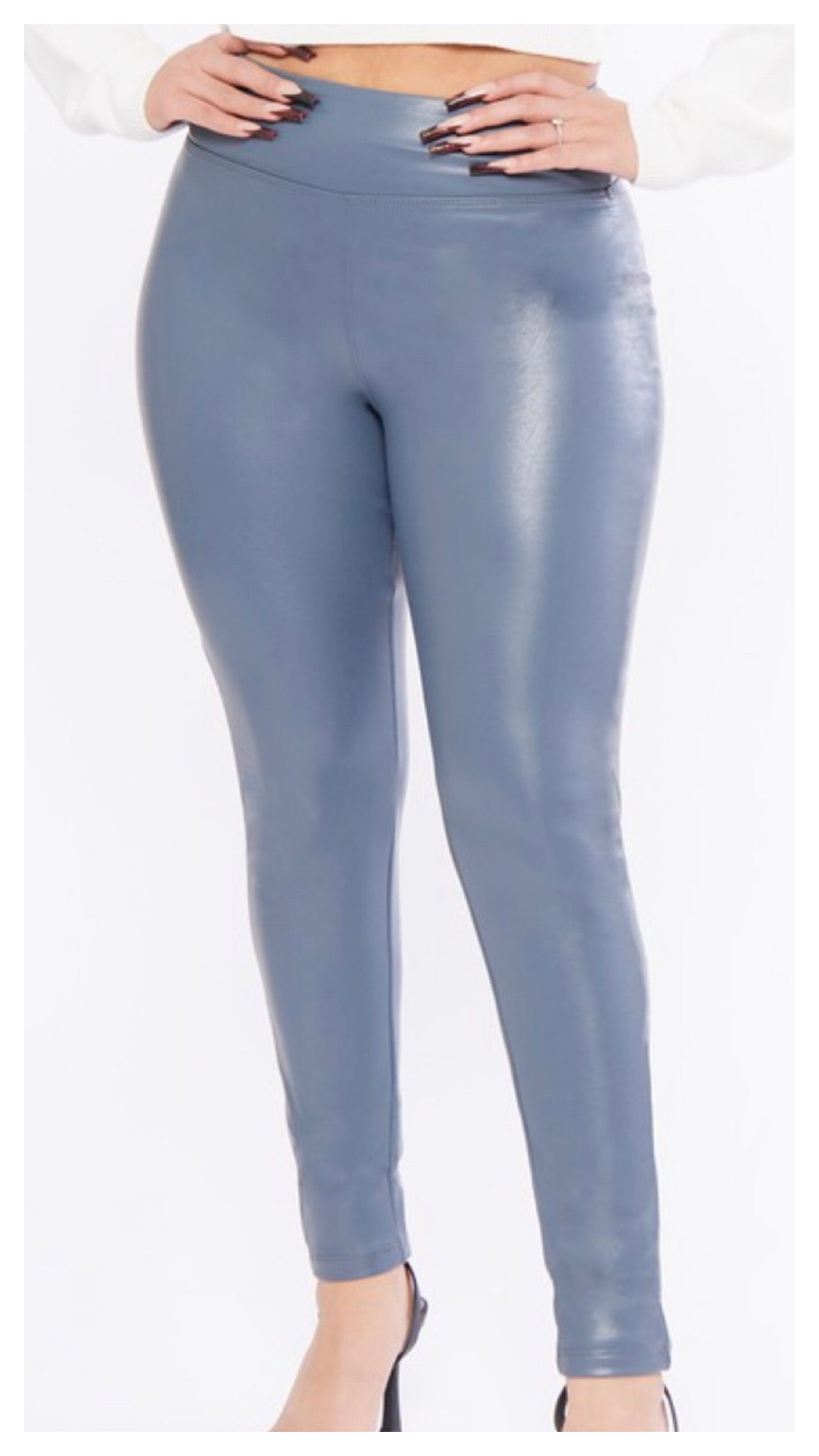 Best Deal for Gondola Blu Faux Leather Leggings for Women High Waist