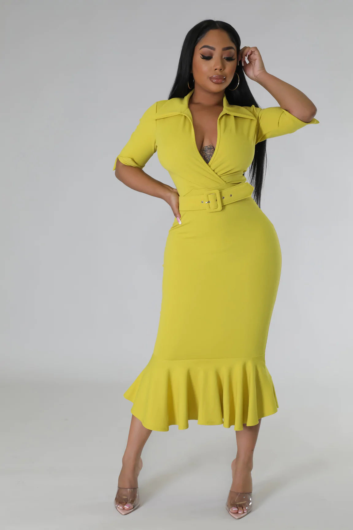 Parting Ways MIDI Dress ( Lime)