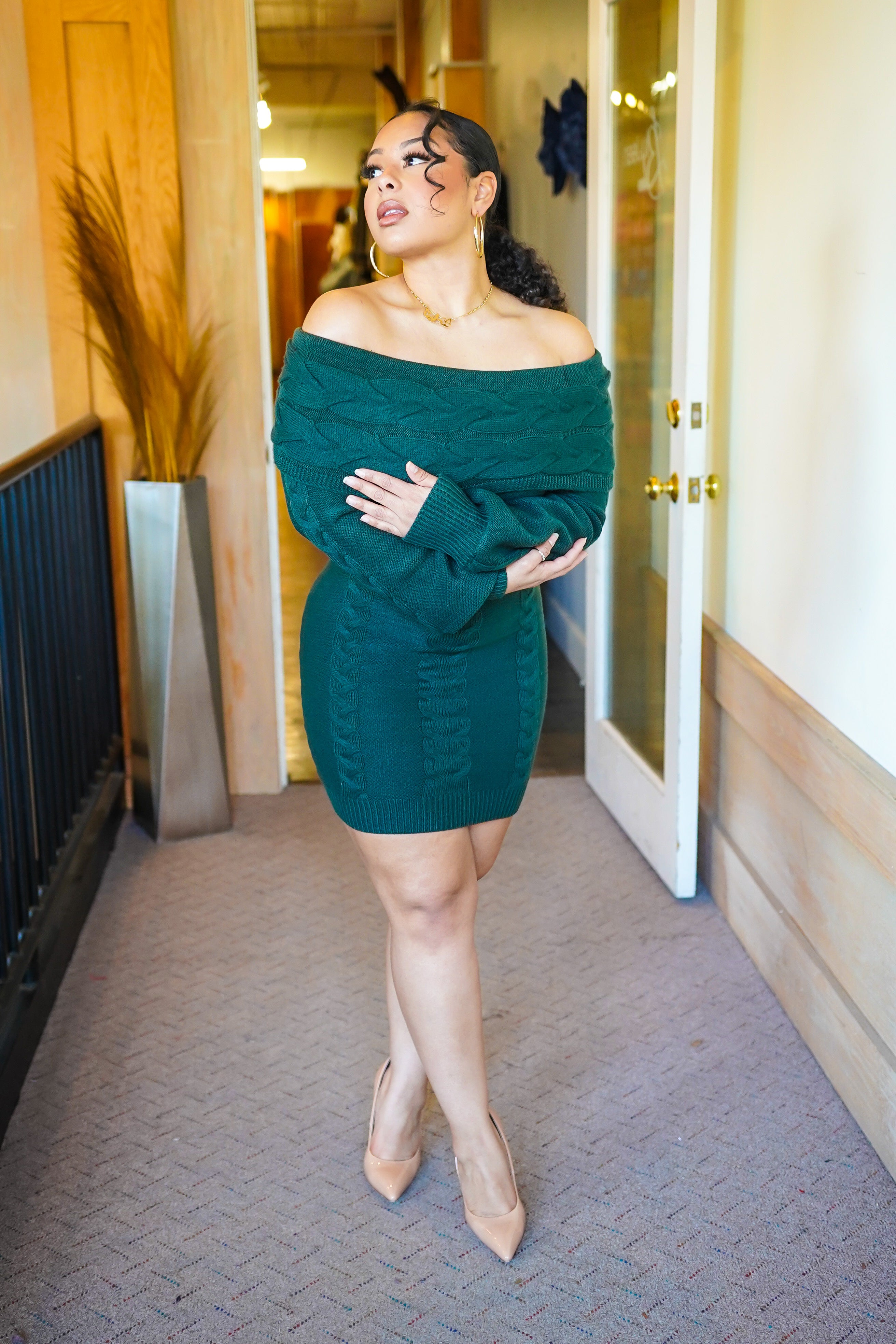 Off shoulder sweater discount dress plus size