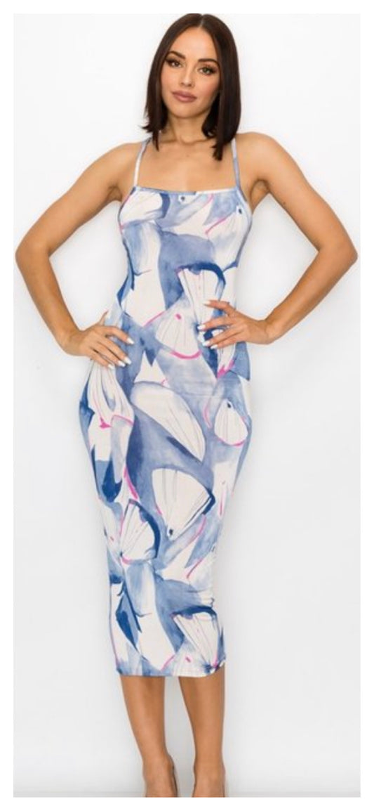 Blu Swirls Fitted Tank Dress