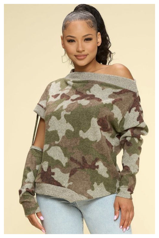 Showing out in Camouflage cut-out Sweater ( more colors)